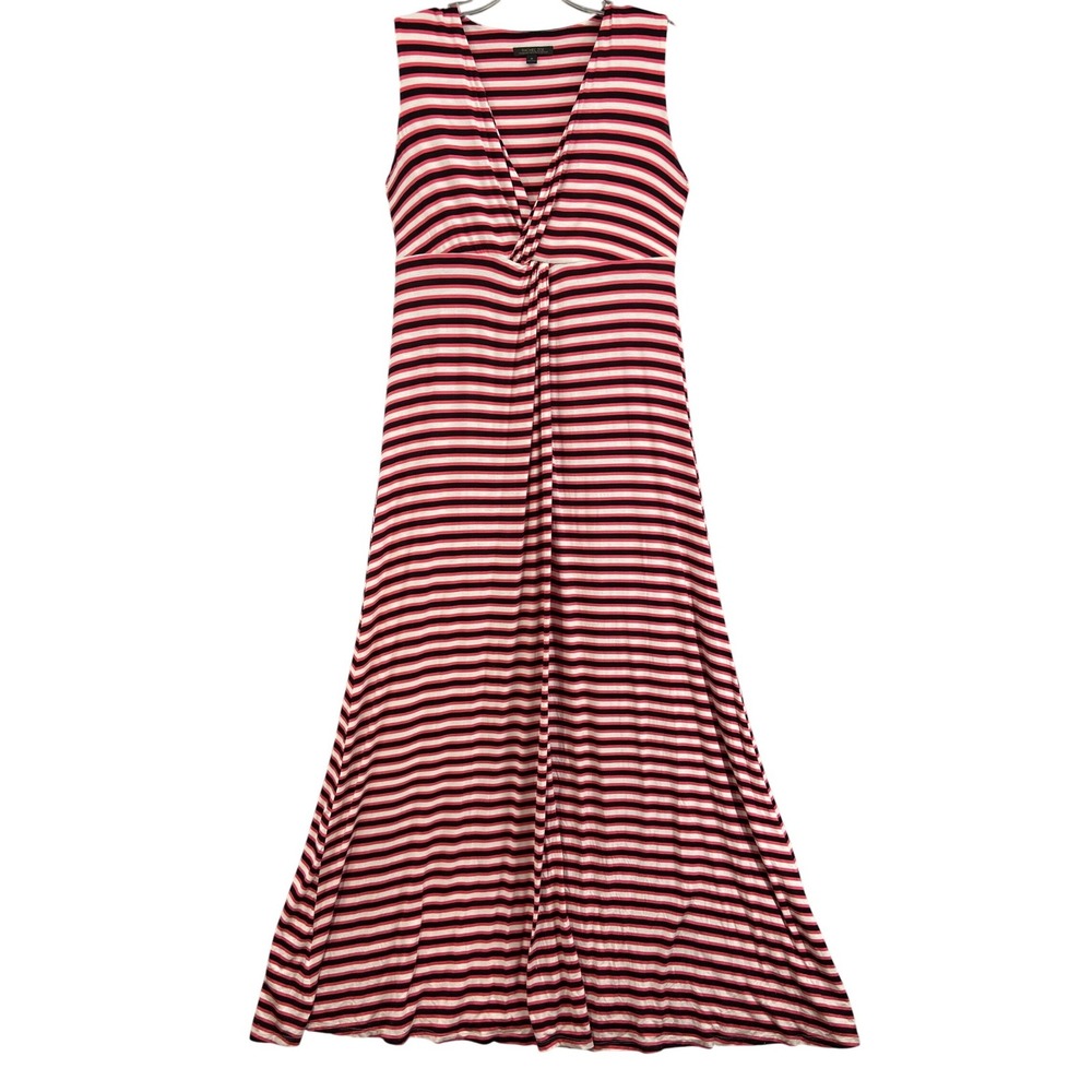Rachel Zoe Dress M Striped Maxi Pink Black White‎ V Neck Twist Front Sleeveless